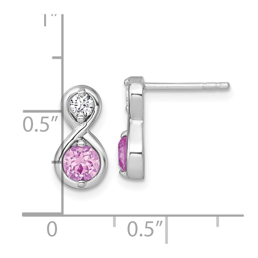 Sterling Silver Rh-Pltd Polished Cr. Ruby & CZ Infinity Post Earrings