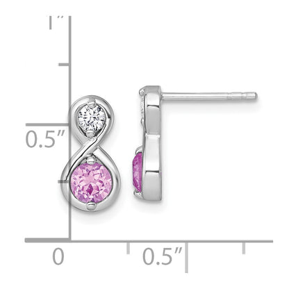 Sterling Silver Rh-Pltd Polished Cr. Ruby & CZ Infinity Post Earrings