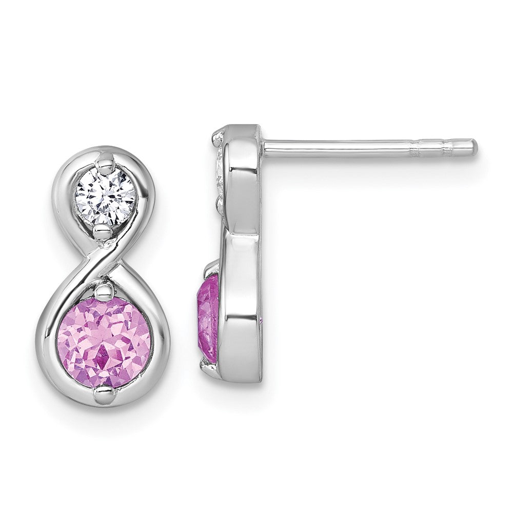 Sterling Silver Rh-Pltd Polished Cr. Ruby & CZ Infinity Post Earrings