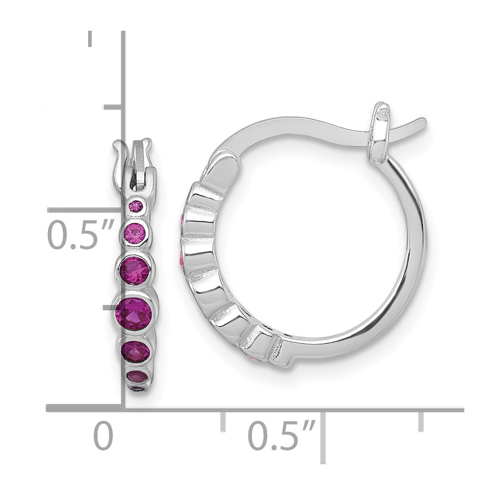 Sterling Silver Rhodium-Plated Graduated Lab Created Ruby Hoop Earrings