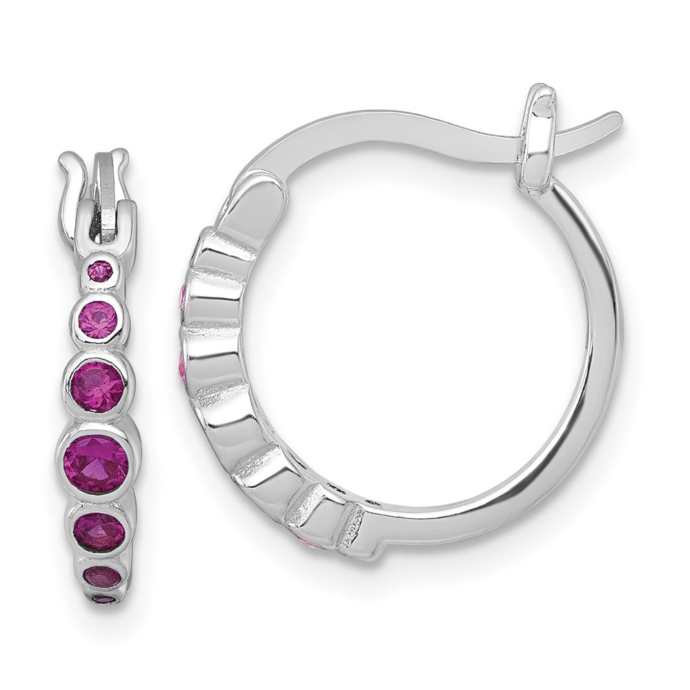 Sterling Silver Rhodium-Plated Graduated Lab Created Ruby Hoop Earrings