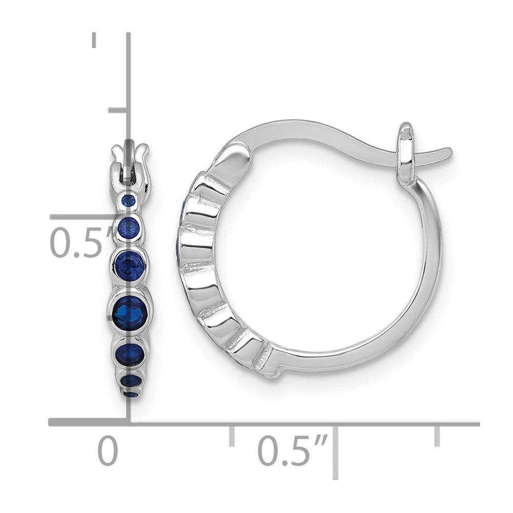 Sterling Silver Rhodium-Plated Graduated Lab Cr. Sapphire Hoop Earrings
