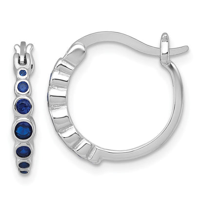 Sterling Silver Rhodium-Plated Graduated Lab Cr. Sapphire Hoop Earrings