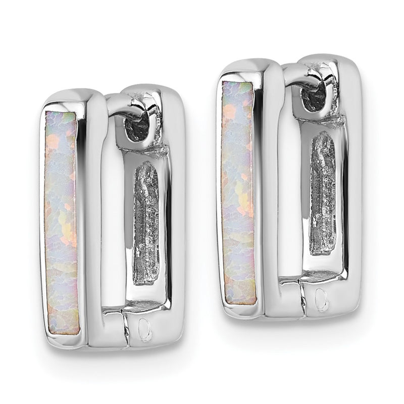 Sterling Silver Rhodium-Plated Created Opal Square Hoop Earrings