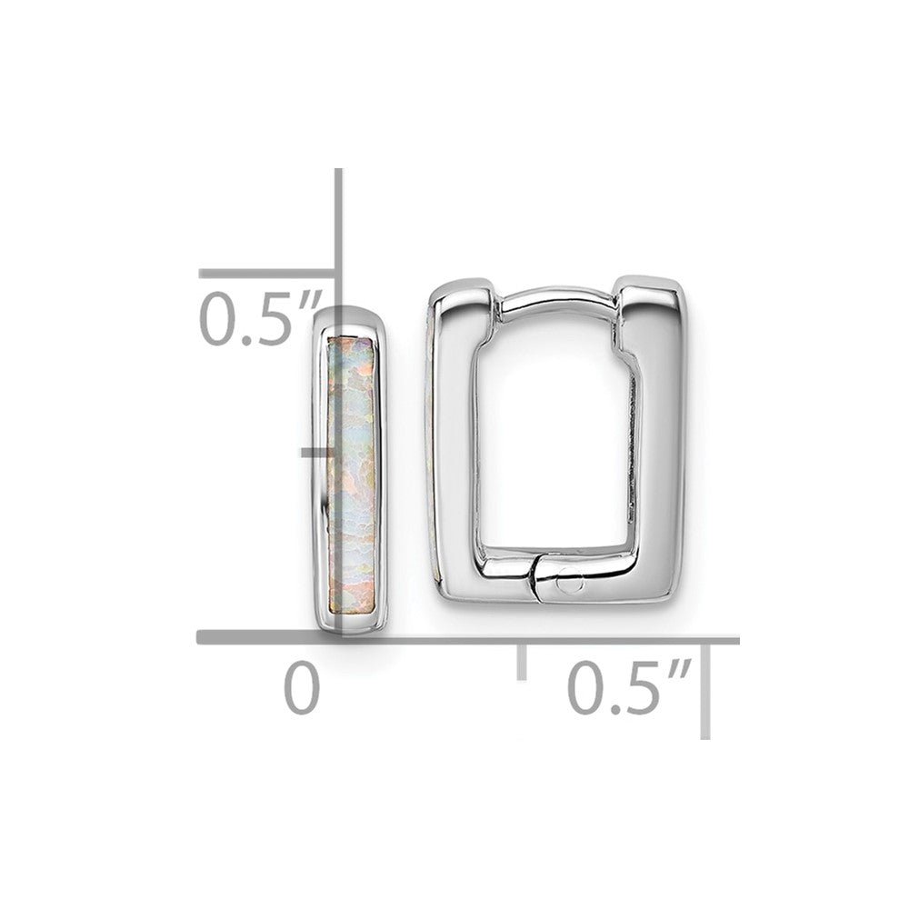 Sterling Silver Rhodium-Plated Created Opal Square Hoop Earrings