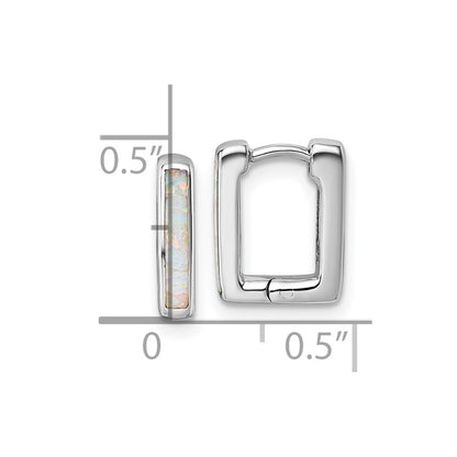 Sterling Silver Rhodium-Plated Created Opal Square Hoop Earrings