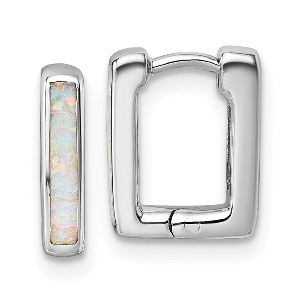 Sterling Silver Rhodium-Plated Created Opal Square Hoop Earrings