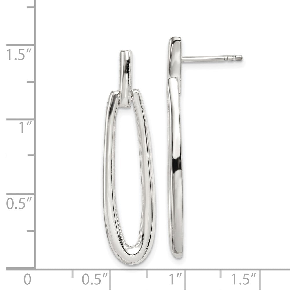 Sterling Silver Rhodium-Plated Fancy Elongated Oval Post Dangle Earrings