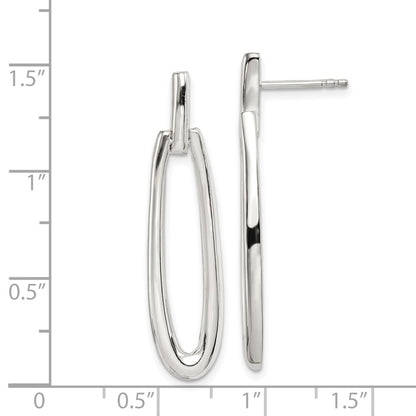 Sterling Silver Rhodium-Plated Fancy Elongated Oval Post Dangle Earrings
