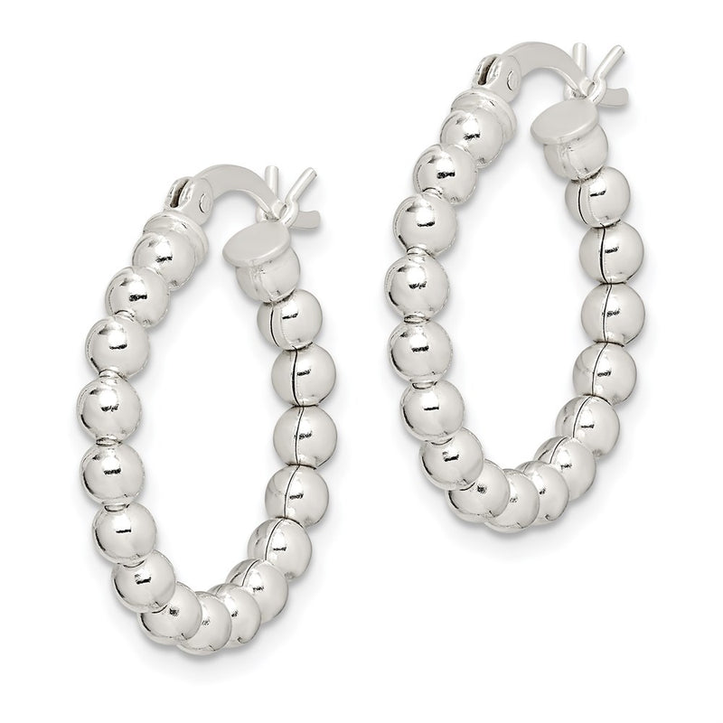 Sterling Silver Polished Beaded Hoop Earrings