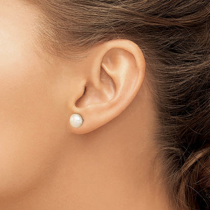 Sterling Silver Polished Peach 9-10mm Freshwater Cultured Pearl Button Post Earrings