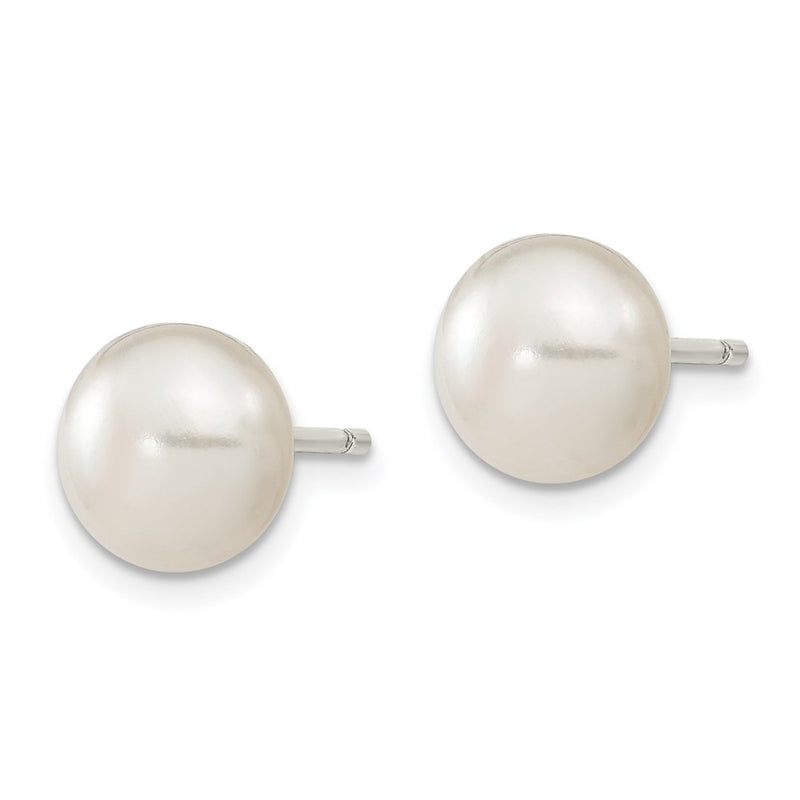 Sterling Silver White Fw Cultured Pearl 9-10mm Button Earrings