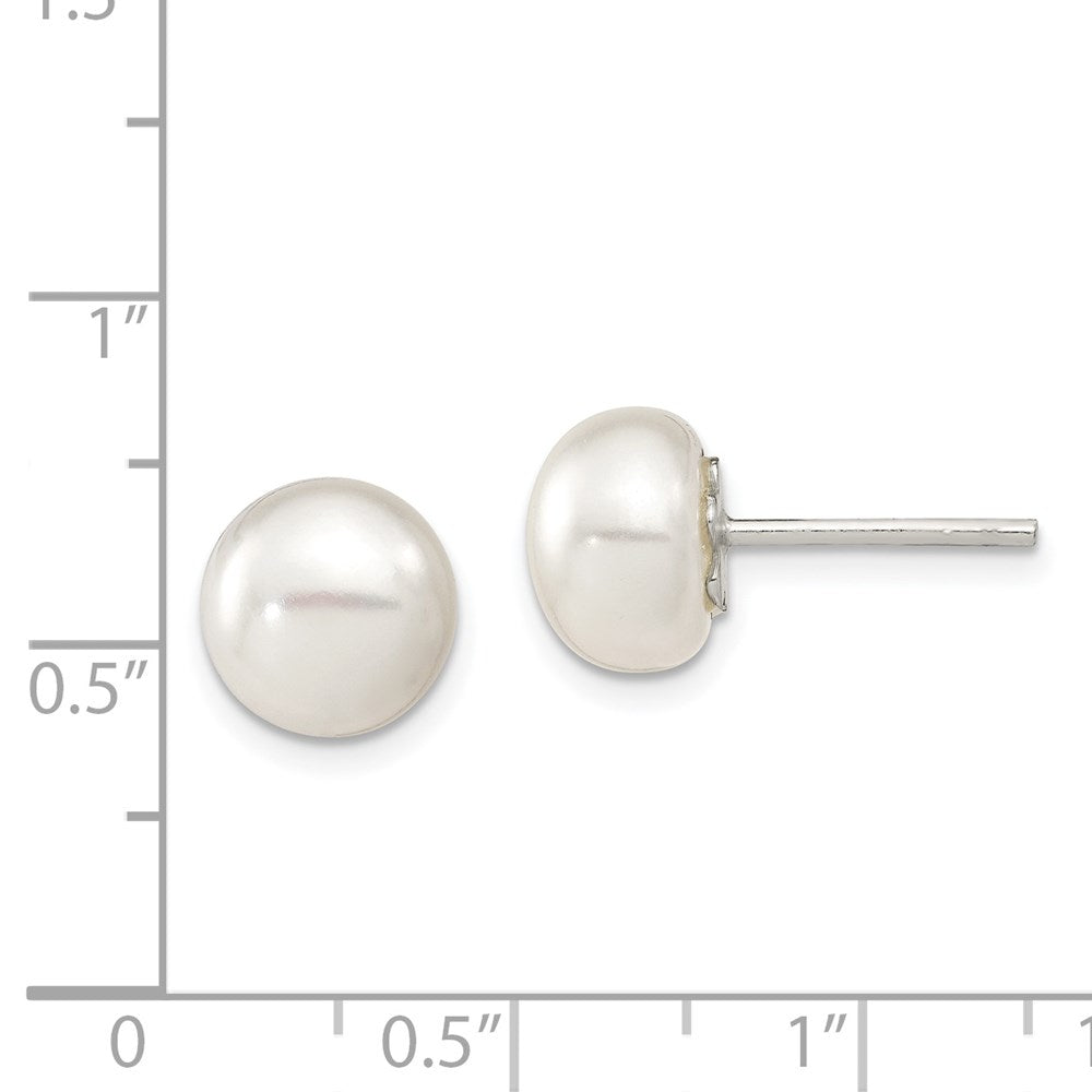 Sterling Silver White Fw Cultured Pearl 9-10mm Button Earrings