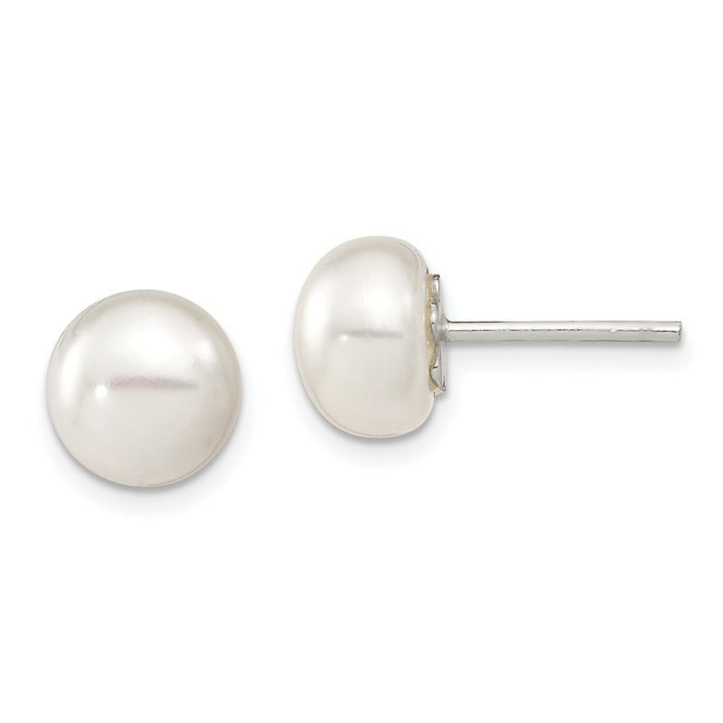 Sterling Silver White Fw Cultured Pearl 9-10mm Button Earrings