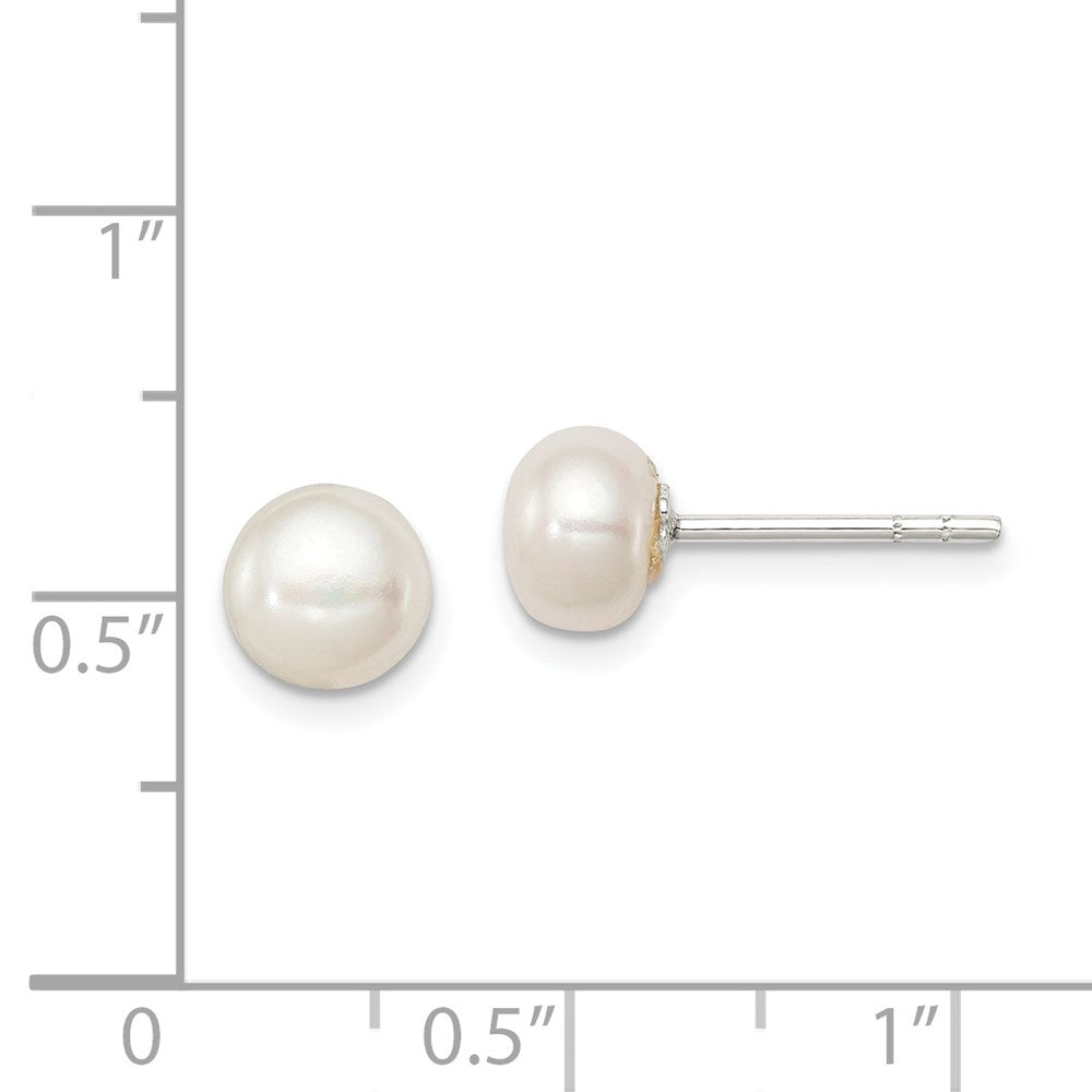 Sterling Silver White Fw Cultured Pearl 6-7mm Button Earrings