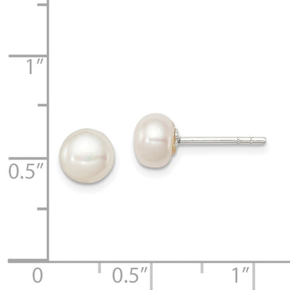 Sterling Silver White Fw Cultured Pearl 6-7mm Button Earrings