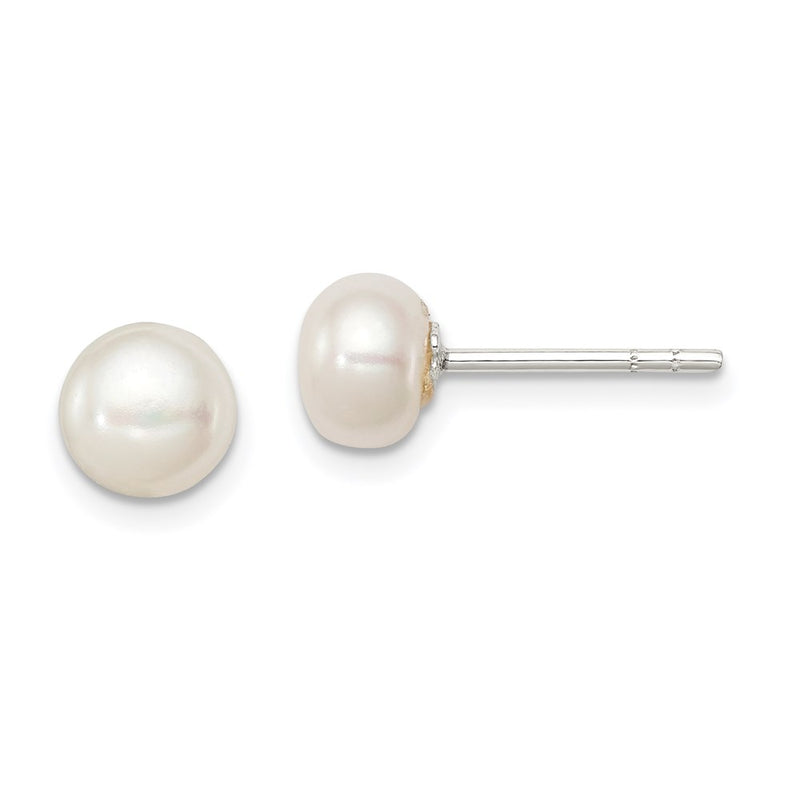 Sterling Silver White Fw Cultured Pearl 6-7mm Button Earrings