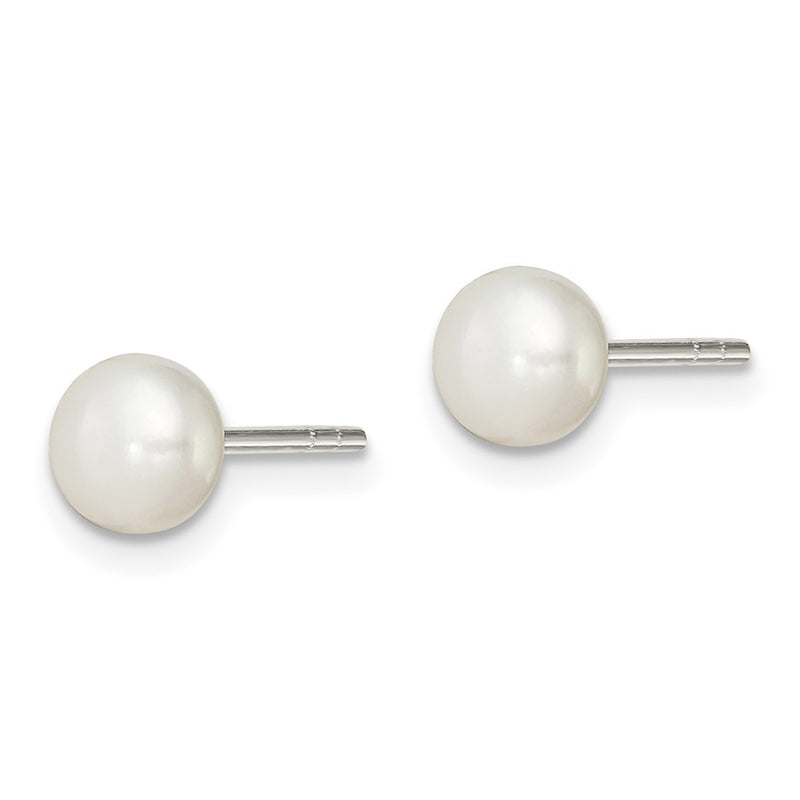 Sterling Silver White Fw Cultured Pearl 5-6mm Button Earrings