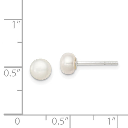 Sterling Silver White Fw Cultured Pearl 5-6mm Button Earrings