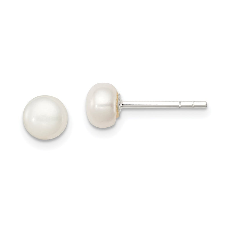 Sterling Silver White Fw Cultured Pearl 5-6mm Button Earrings