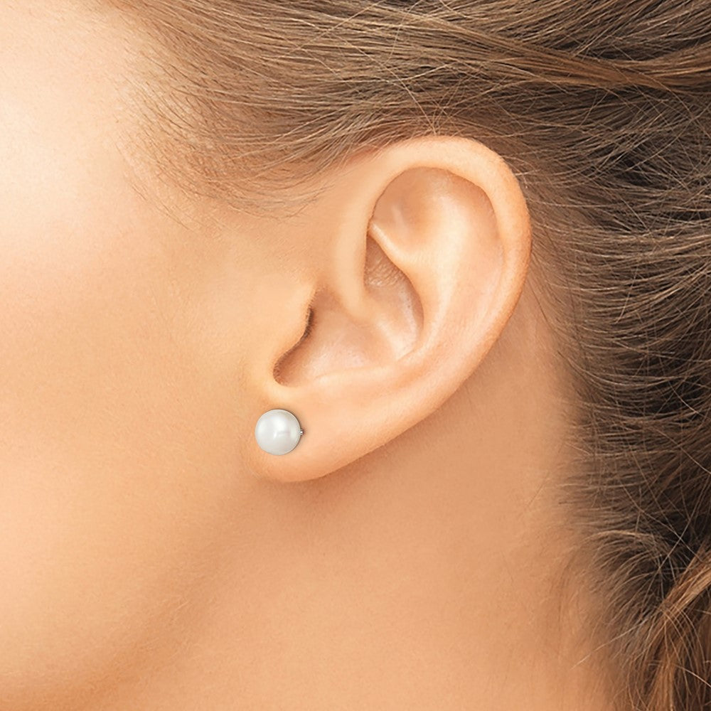Sterling Silver White Fw Cultured Pearl 7-7.5mm Button Earrings
