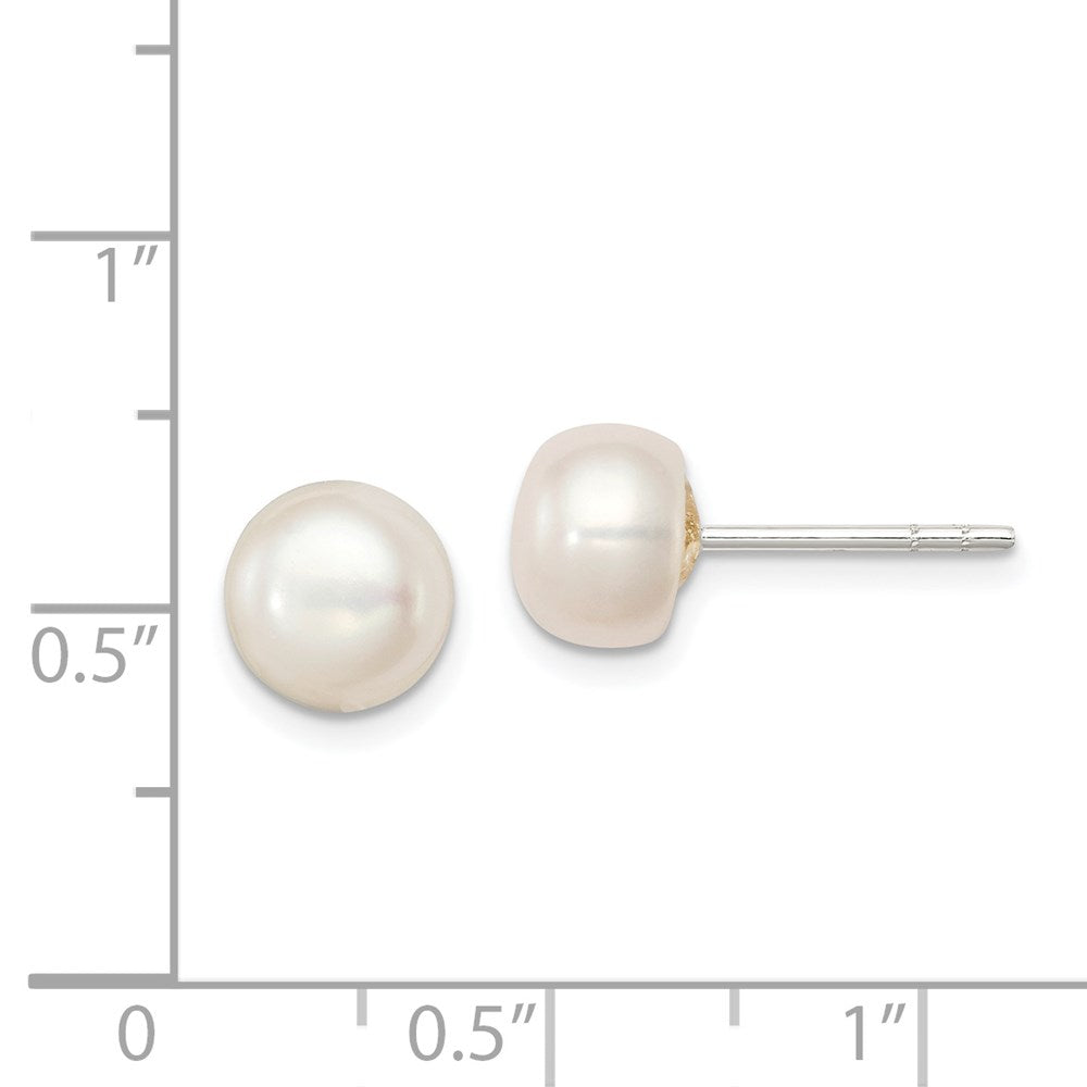 Sterling Silver White Fw Cultured Pearl 7-7.5mm Button Earrings