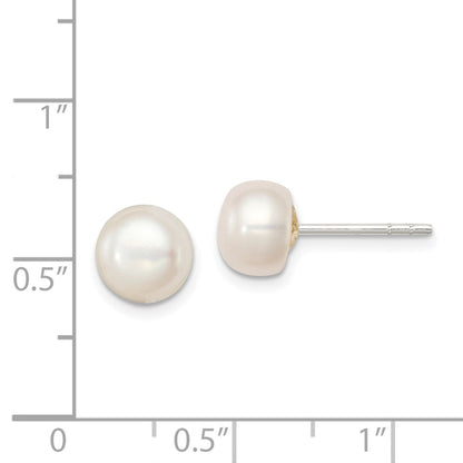 Sterling Silver White Fw Cultured Pearl 7-7.5mm Button Earrings