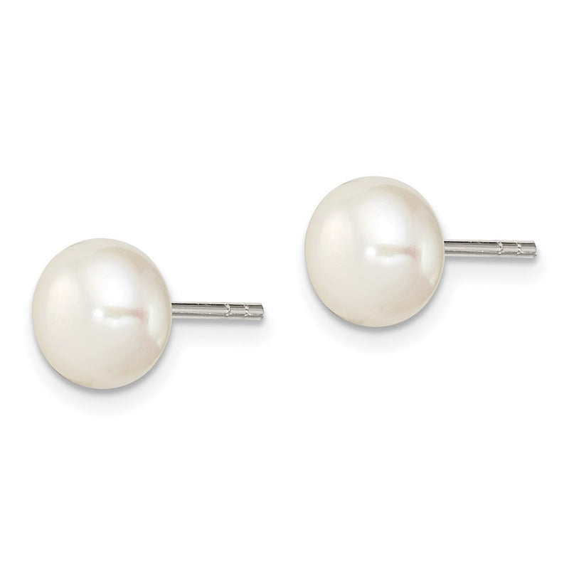 Sterling Silver White Fw Cultured Pearl 7-8mm Button Earrings