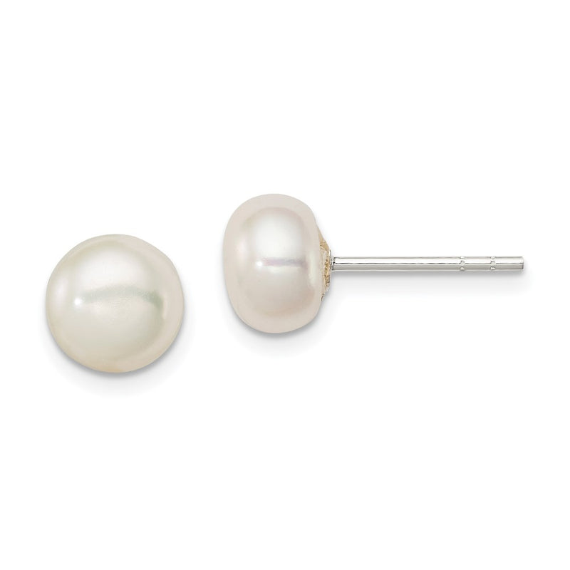 Sterling Silver White Fw Cultured Pearl 7-8mm Button Earrings