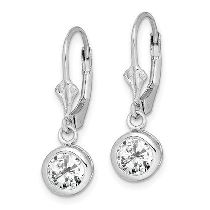 Sterling Silver Rhodium Plated 6mm Round Cz Leverback Earrings