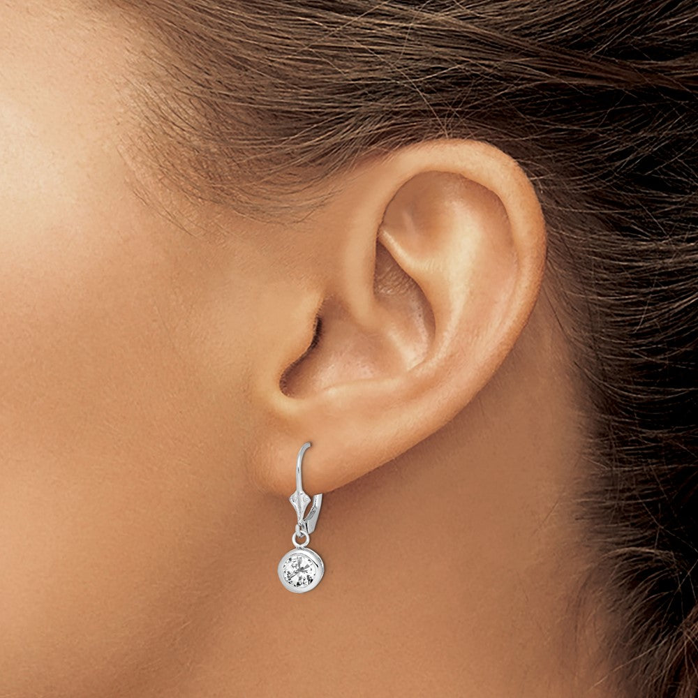 Sterling Silver Rhodium Plated 6mm Round Cz Leverback Earrings