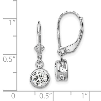 Sterling Silver Rhodium Plated 6mm Round Cz Leverback Earrings
