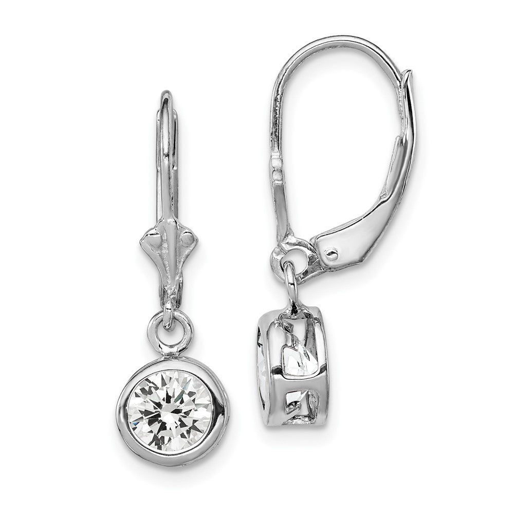 Sterling Silver Rhodium Plated 6mm Round Cz Leverback Earrings