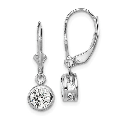 Sterling Silver Rhodium Plated 6mm Round Cz Leverback Earrings