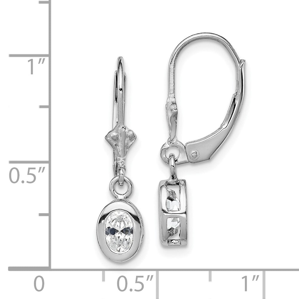 Sterling Silver Rhodium Plated 6X4mm Oval Cz Leverback Earrings