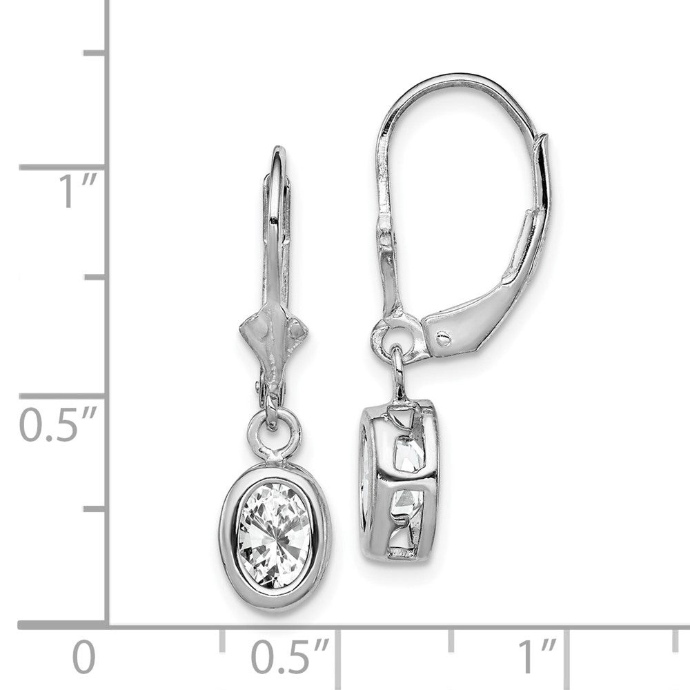 Sterling Silver Rhodium Plated 7X5mm Oval Cz Leverback Earrings
