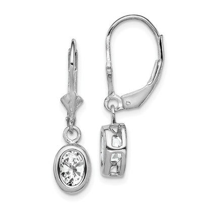 Sterling Silver Rhodium Plated 7X5mm Oval Cz Leverback Earrings