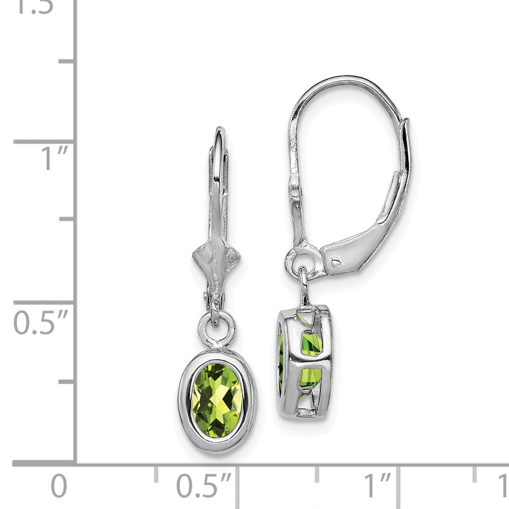 Sterling Silver Rhodium Plated 7X5mm Oval Peridot Leverback Earrings