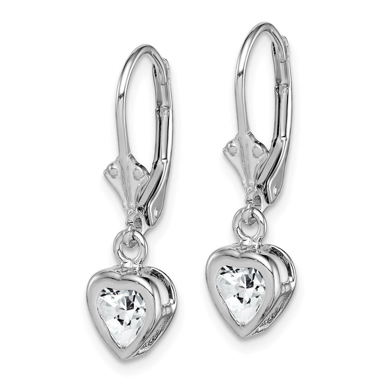 Sterling Silver Rhodium Plated 5mm Heart Cz Leverback Earrings