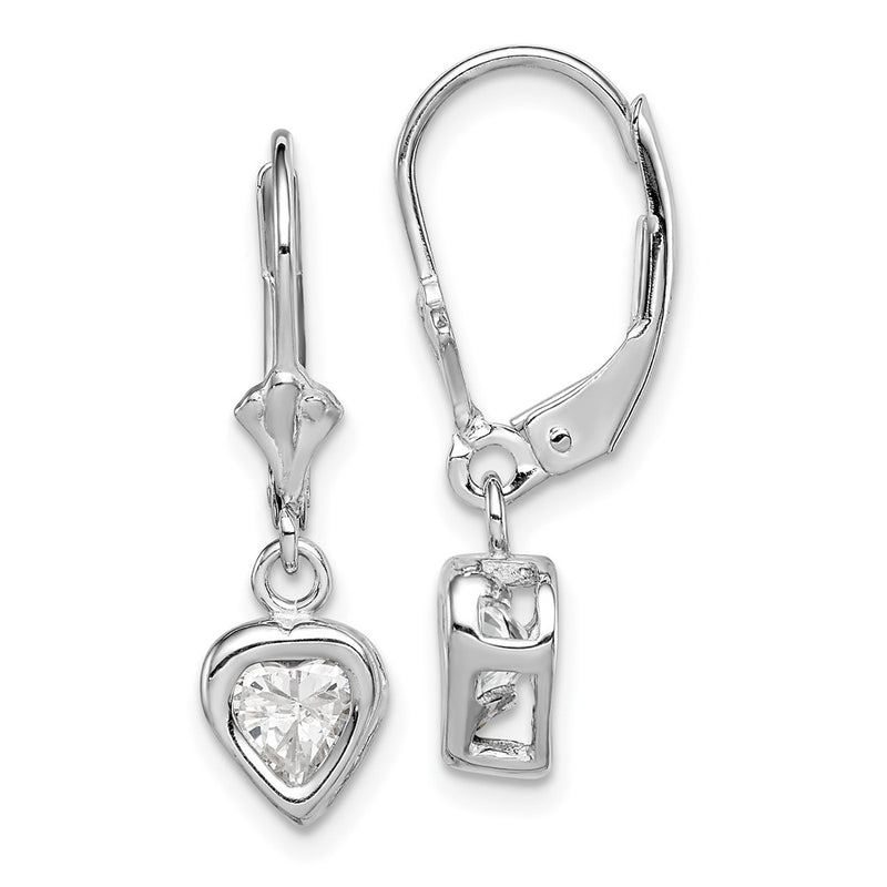 Sterling Silver Rhodium Plated 5mm Heart Cz Leverback Earrings