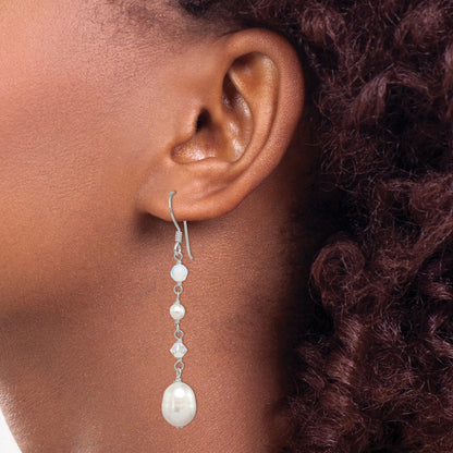 Sterling Silver Polished Fwc Pearl/Opalite Crystal/Crystal Dangle Earrings