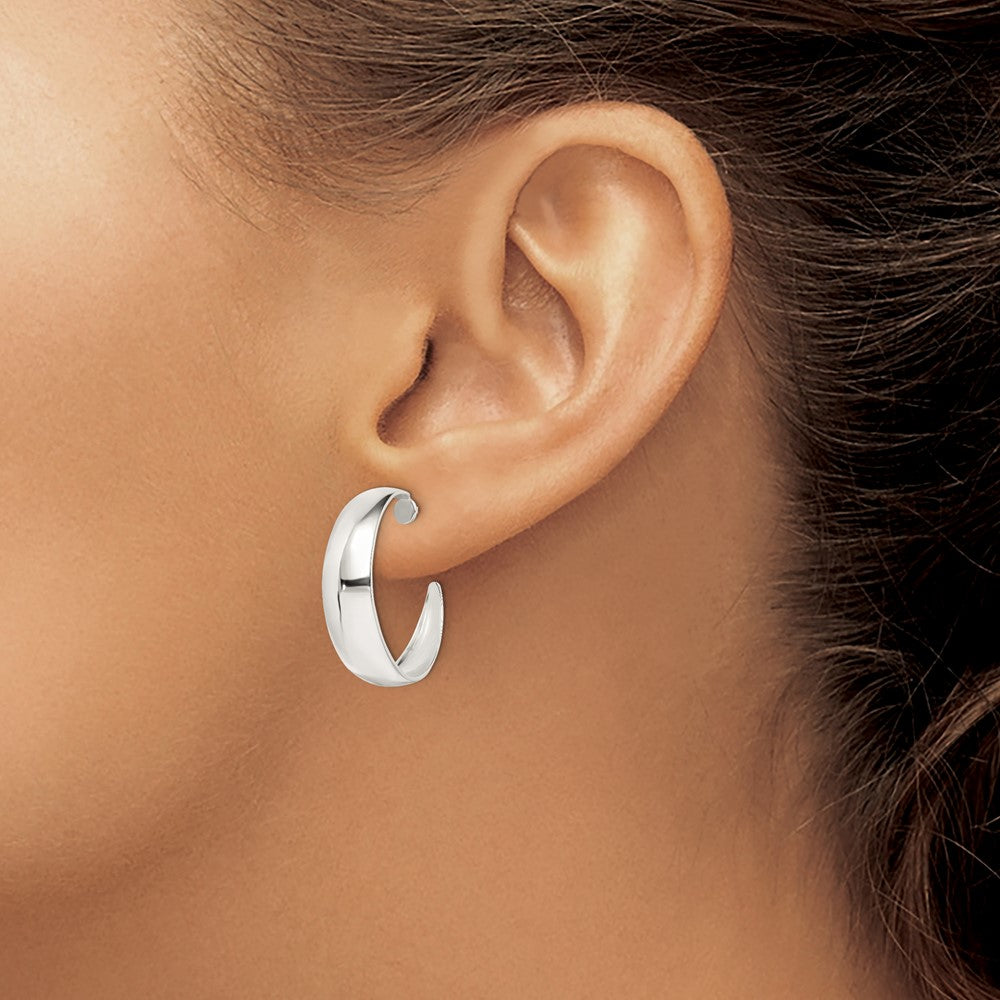 Sterling Silver Rhodium-Plated Fancy J-Hoop Post Earrings