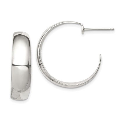 Sterling Silver Rhodium-Plated Fancy J-Hoop Post Earrings