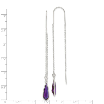 Sterling Silver Polished Purple Cz Teardrop Threader Earrings