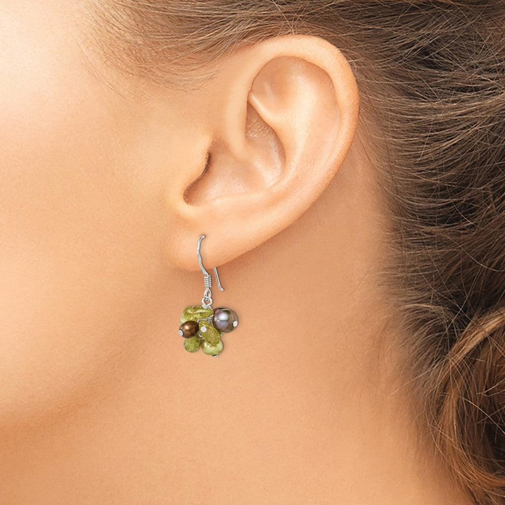 Sterling Silver Polished Green Fwc Pearl & Peridot Dangle Earrings