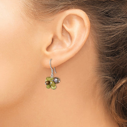 Sterling Silver Polished Green Fwc Pearl & Peridot Dangle Earrings