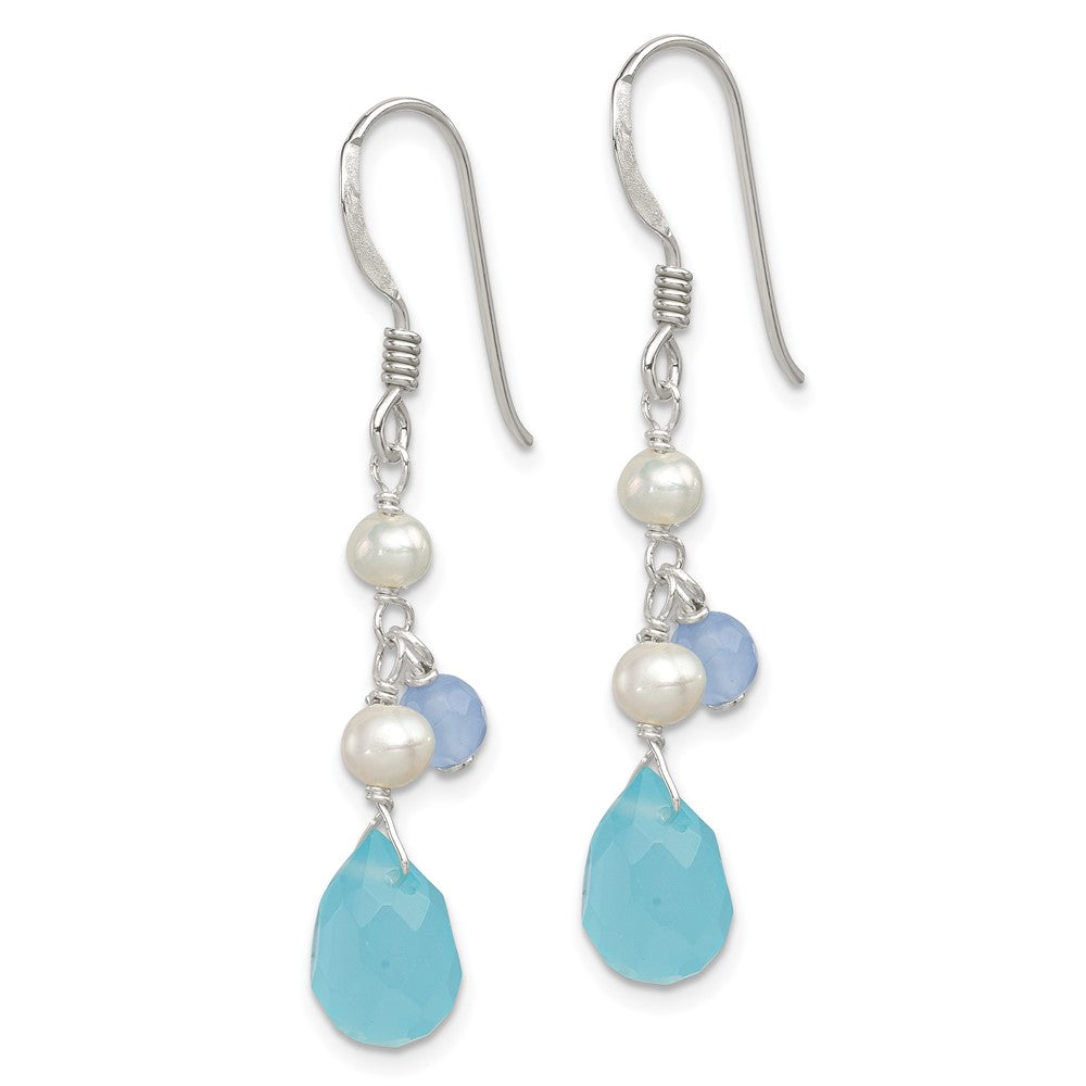 Sterling Silver Blue Topaz/Blue Agate/Fw Cultured Pearl Earrings