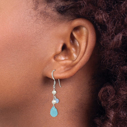 Sterling Silver Blue Topaz/Blue Agate/Fw Cultured Pearl Earrings