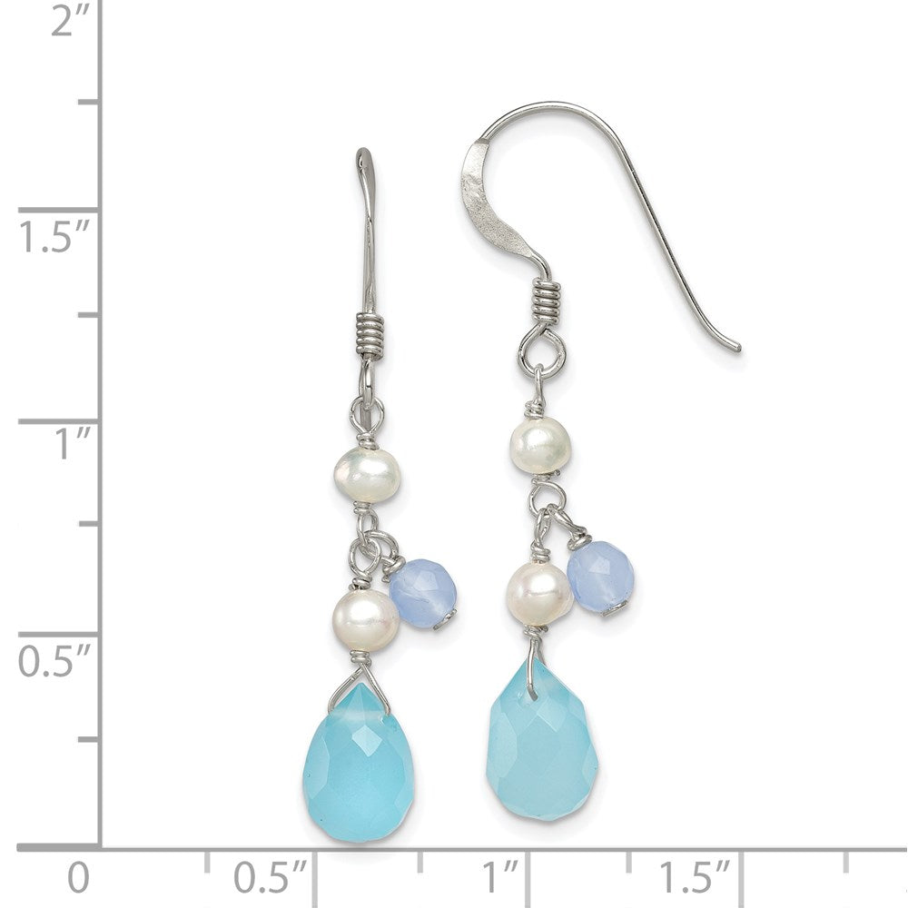 Sterling Silver Blue Topaz/Blue Agate/Fw Cultured Pearl Earrings