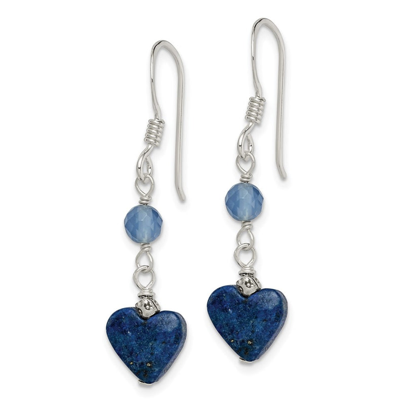 Sterling Silver Polished & Antiqued Blue Agate Lapis Heart Dangle Earring